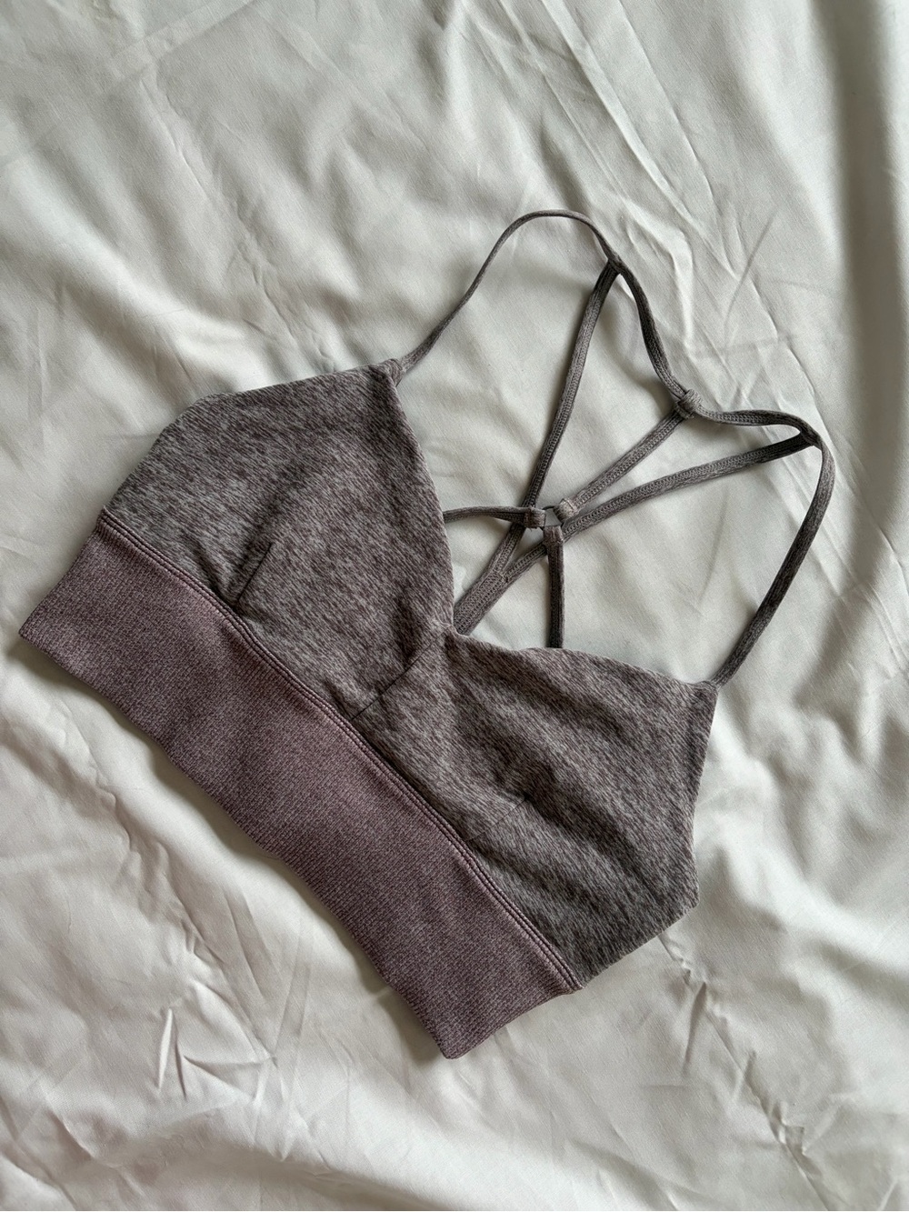ALO Yoga Alosoft Lavish Bra Strappy Back Heathered Mauve Pink Size M